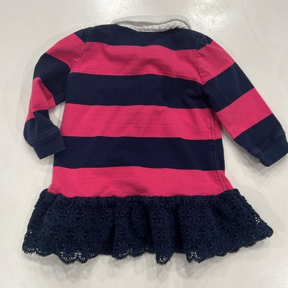 Ralph Lauren Baby Girl's Striped Dress with collar and ruffle - Blue/pink 9 M - Picture 5 of 9